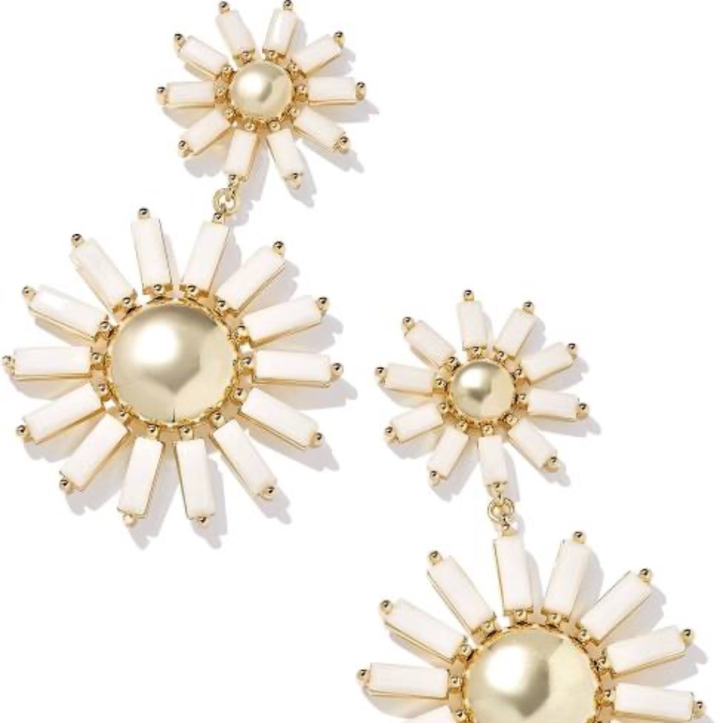 Like New Kendra Scott Madison Daisy Gold Statement Earrings In White
